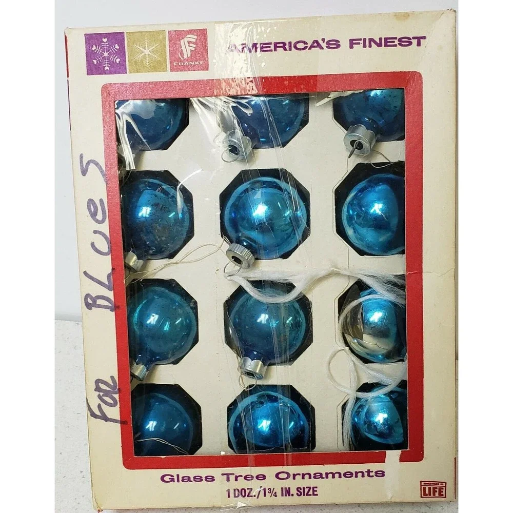 12 ~ Glass Christmas Tree Ornaments ~ America's Finest ~ Light Blue